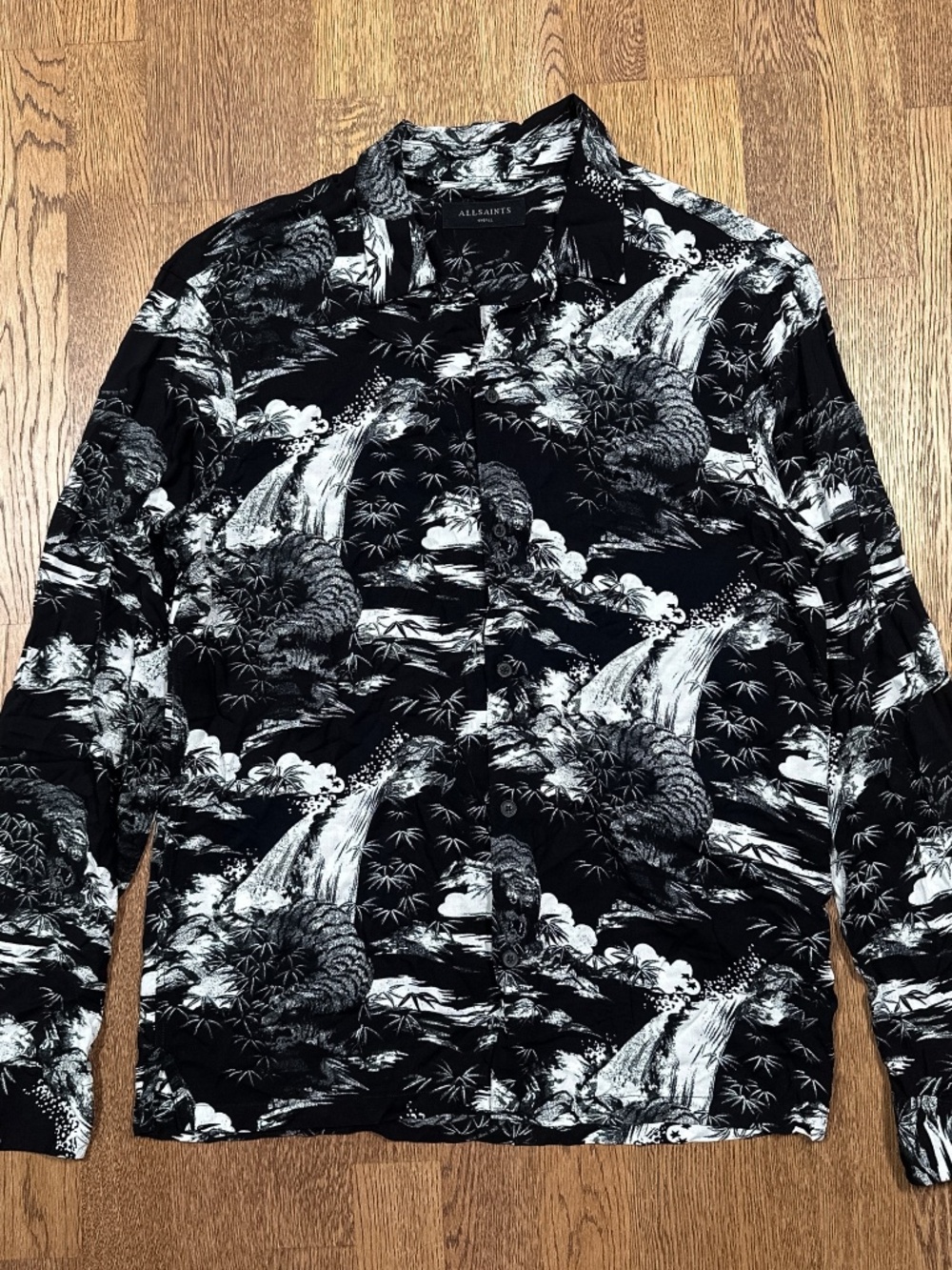 All Saints Sunda Viscose Asian Tiger All Over Print L/S Button Shirt Mens Small
